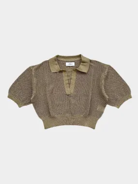 Cropped Mesh Polo Green