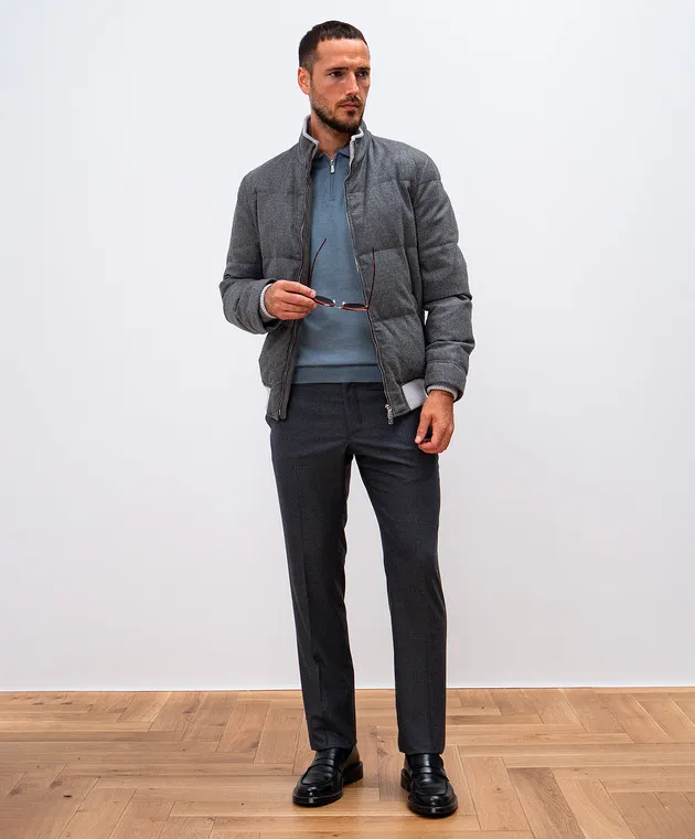 Enrico Mandelli Polo blu in cashmere e seta A9K0155423