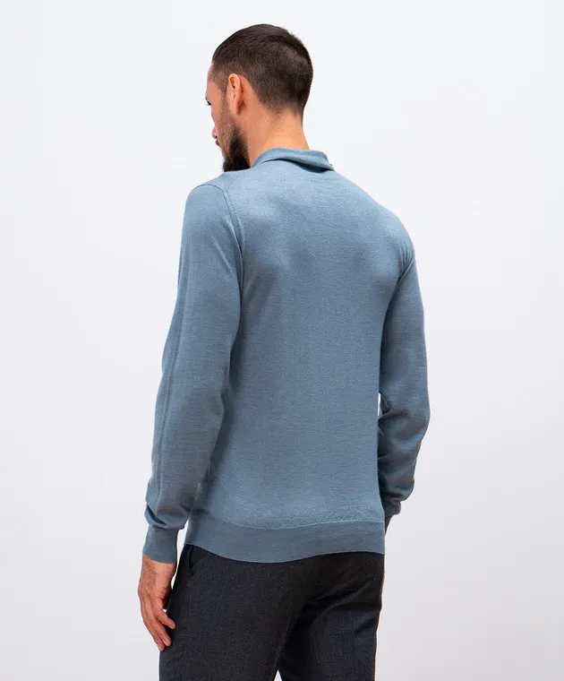 Enrico Mandelli Polo blu in cashmere e seta A9K0155423