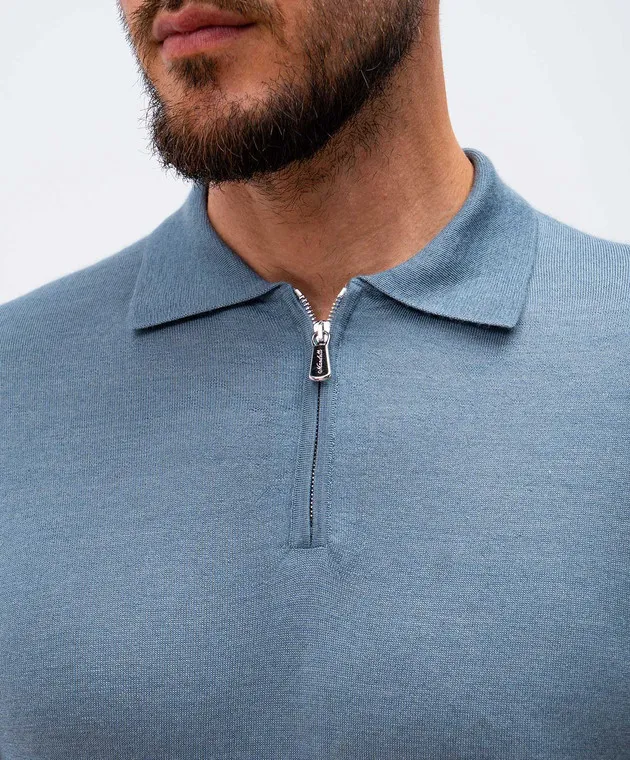 Enrico Mandelli Polo blu in cashmere e seta A9K0155423